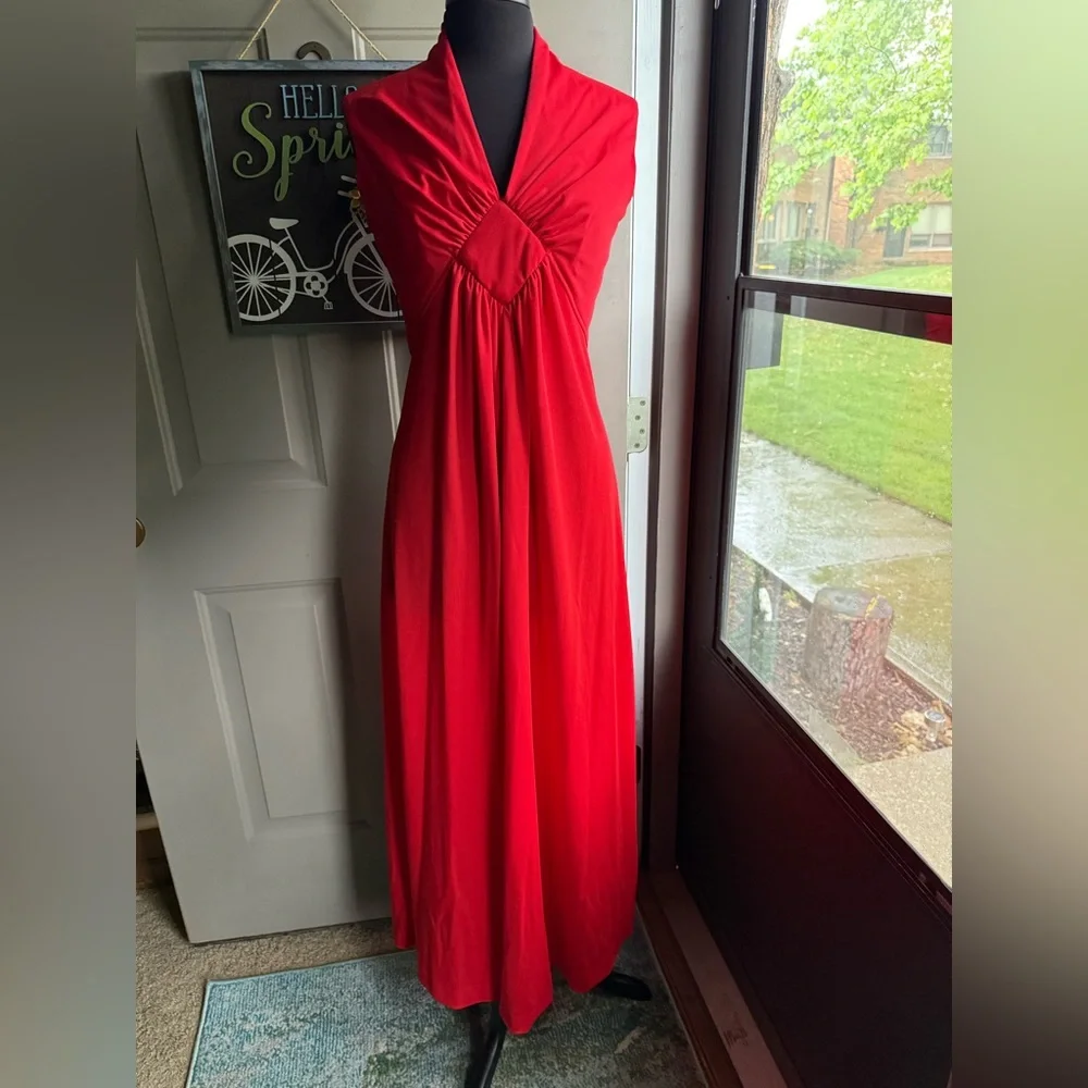 Vintage 60/70s Andrea Gayle red sleeveless gathered maxi dress, size medium - Picture 2 of 16